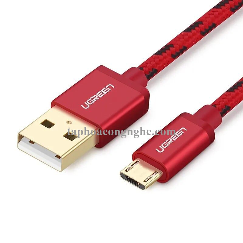 Ugreen 40456 0.5M màu Đỏ Cáp sạc truyền dữ liệu USB 2.0 sang MICRO USB dây bọc lưới US246 30040456